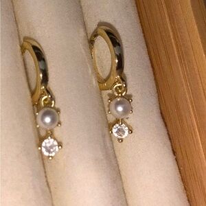 Gold Plated Pearl & Cubic Zirconia Hoop Earrings